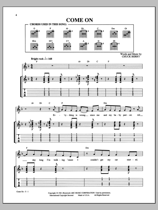 Download Chuck Berry Come On Sheet Music