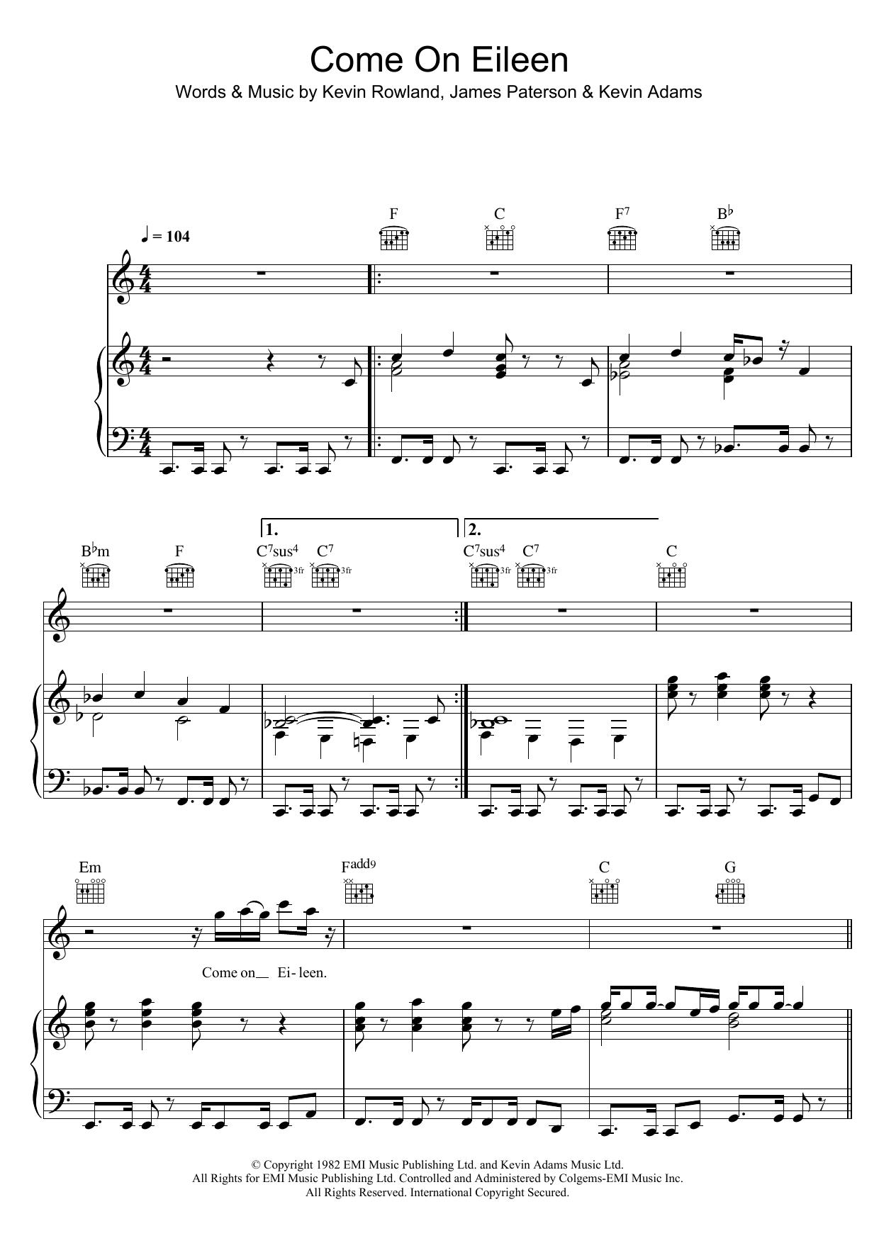 Download Dexy's Midnight Runners Come On Eileen Sheet Music