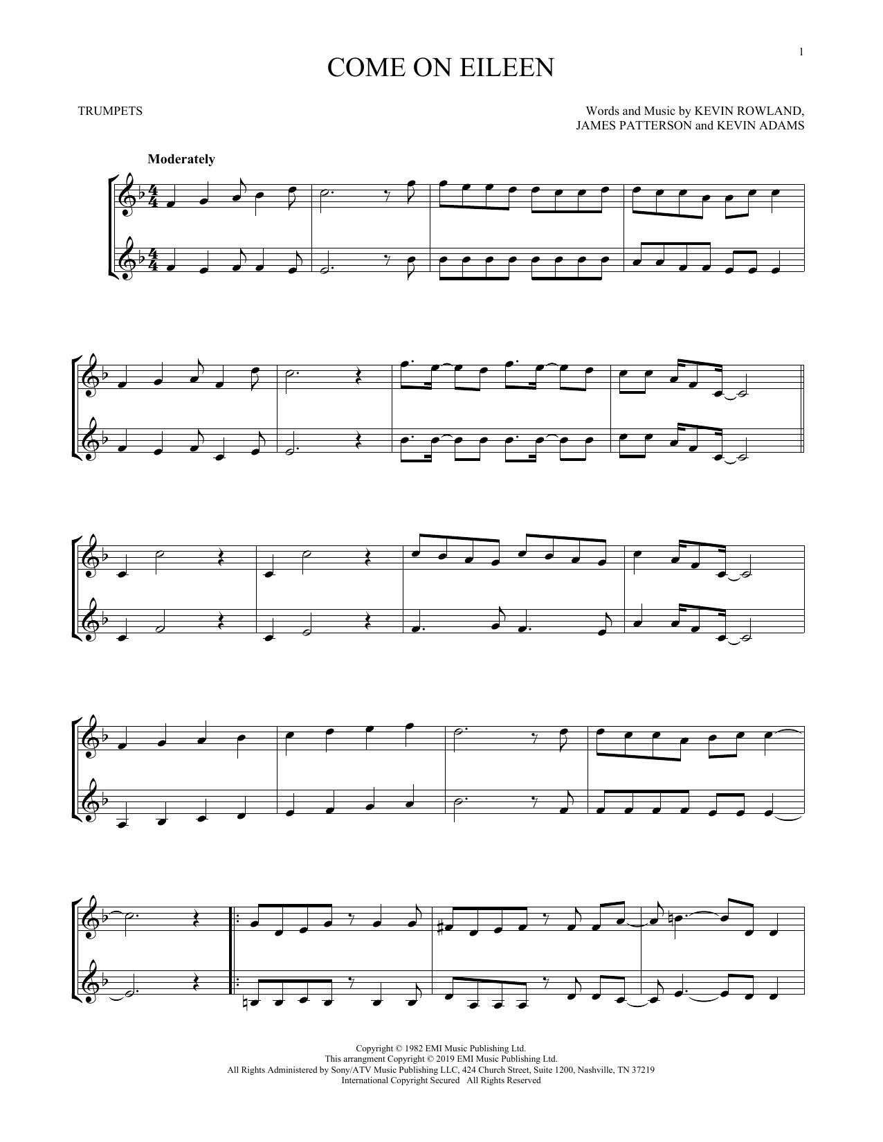 Download Dexys Midnight Runners Come On Eileen Sheet Music