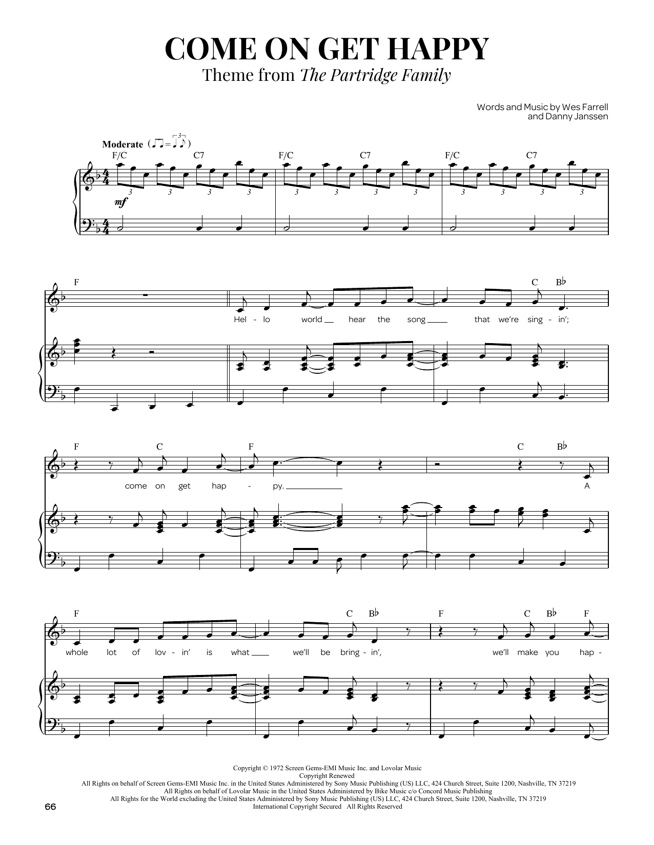 Download The Partridge Family Come On Get Happy Sheet Music