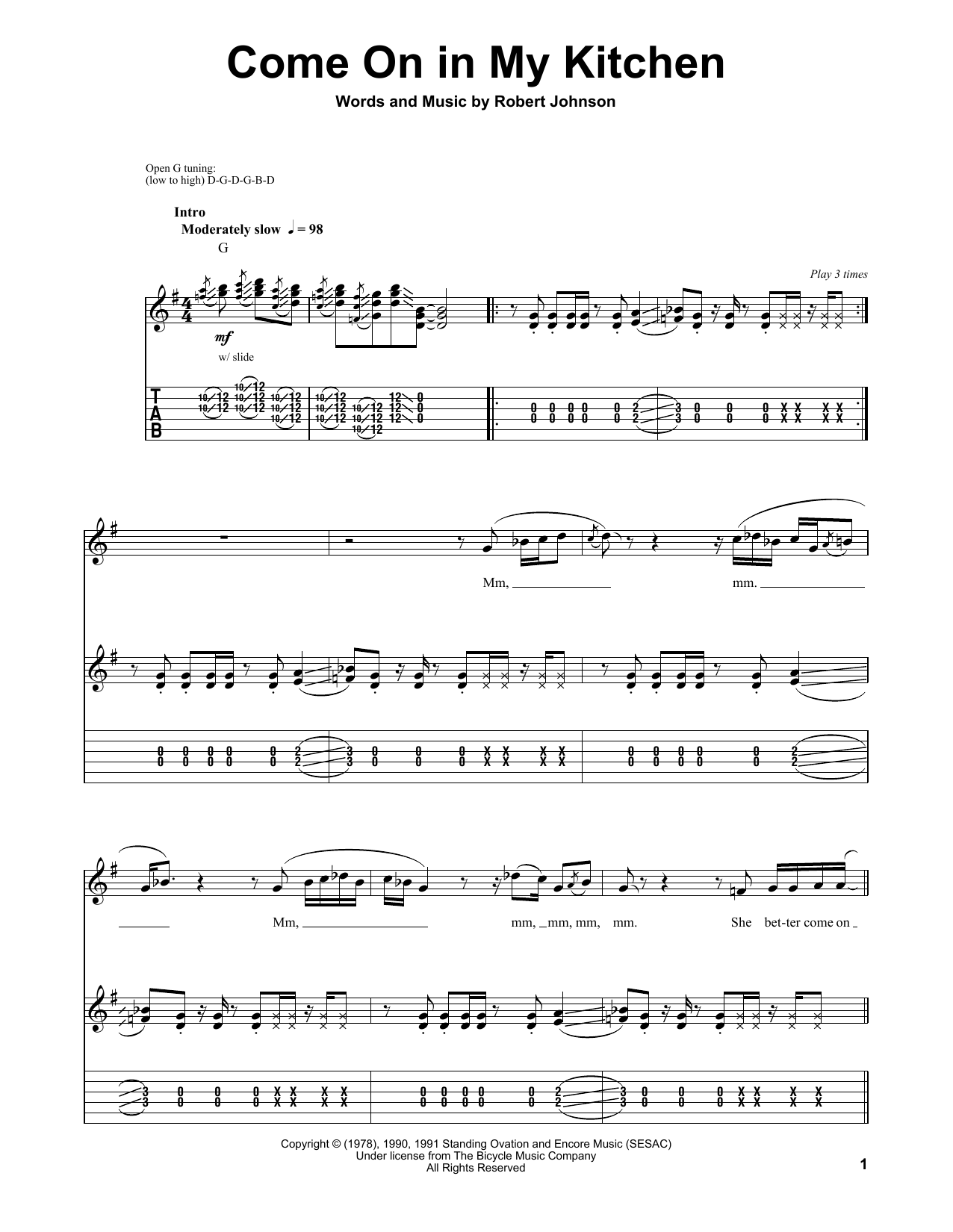 Download Robert Johnson Come On In My Kitchen Sheet Music