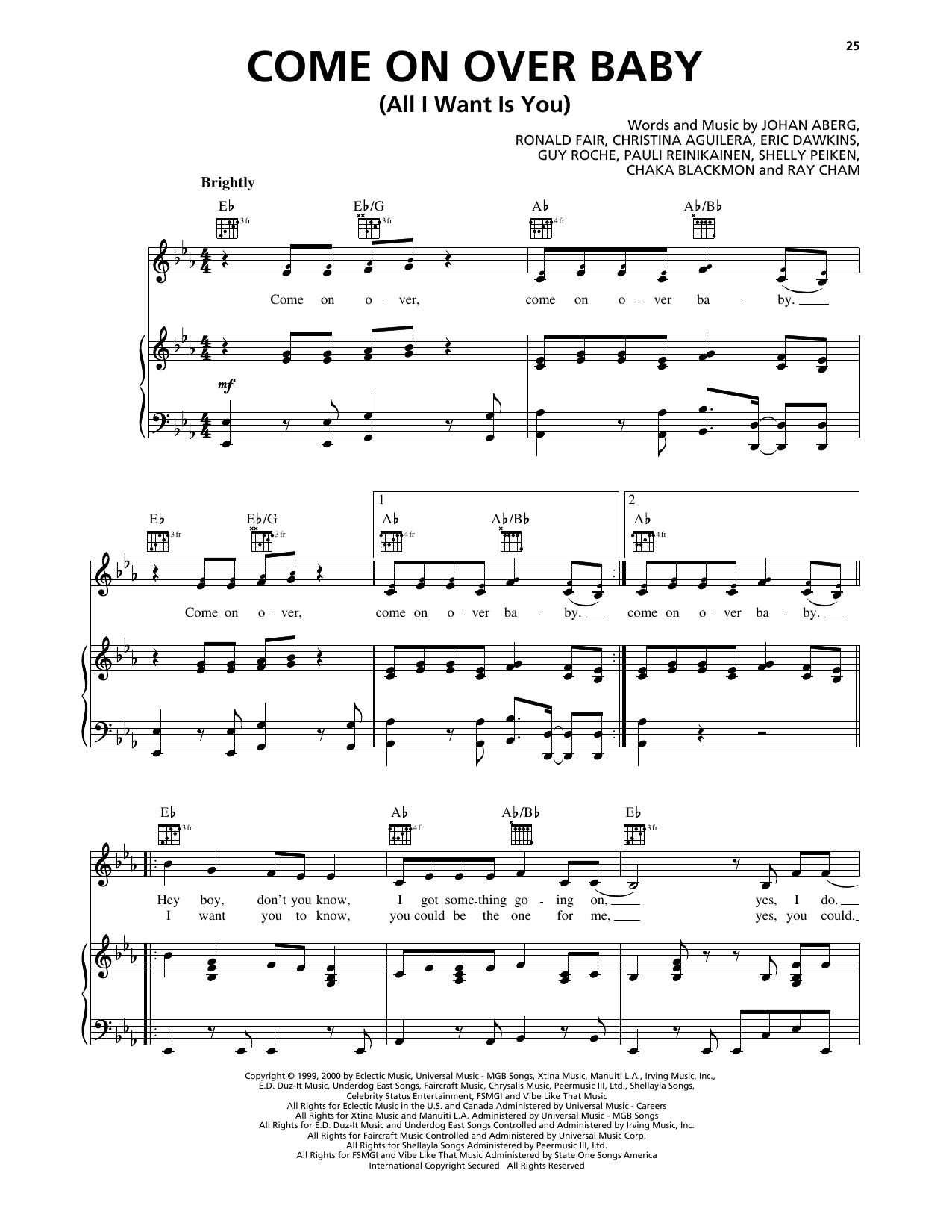 Download Christina Aguilera Come On Over Baby (All I Want Is You) Sheet Music