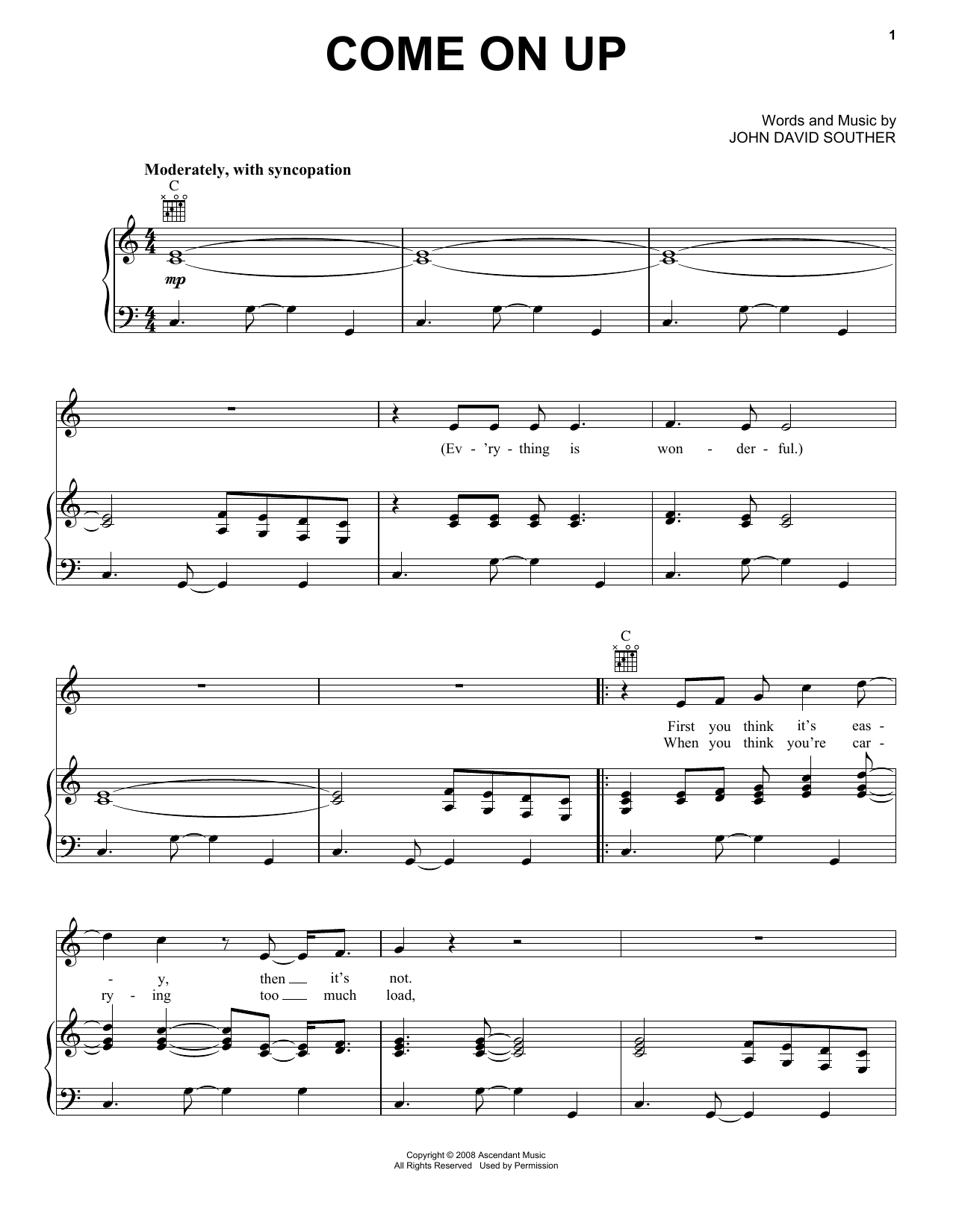 Download J.D. Souther Come On Up Sheet Music