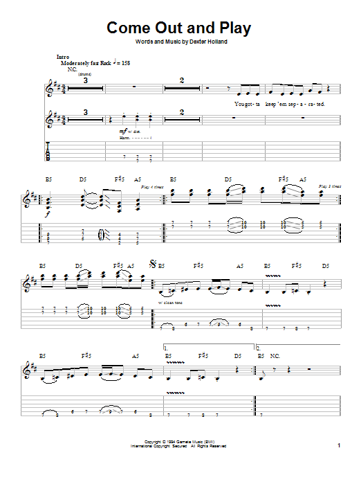 Download The Offspring Come Out And Play Sheet Music