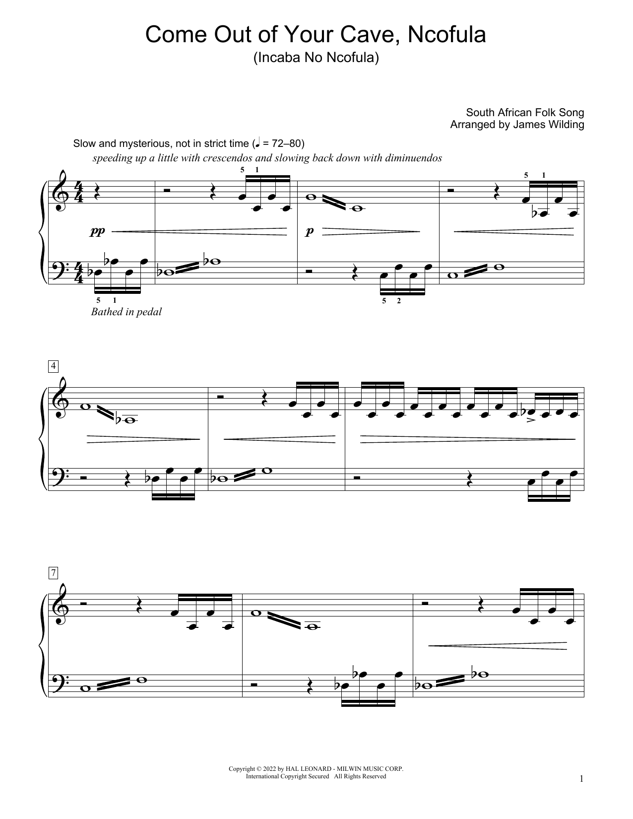 Download South African folk song Come Out Of Your Cave, Ncofula (Incaba Sheet Music