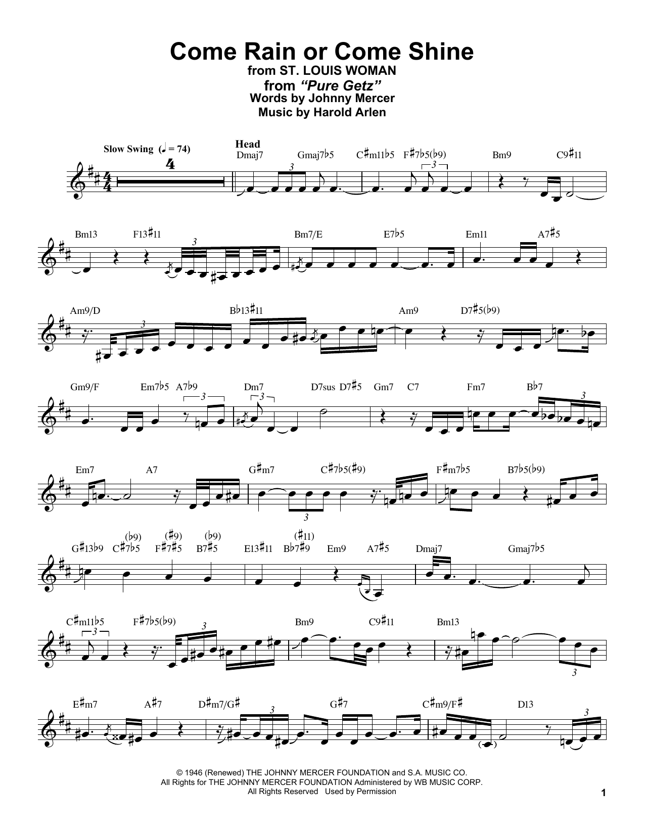 Download Stan Getz Come Rain Or Come Shine (from St. Louis Sheet Music