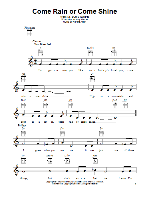 Download Harold Arlen Come Rain Or Come Shine Sheet Music