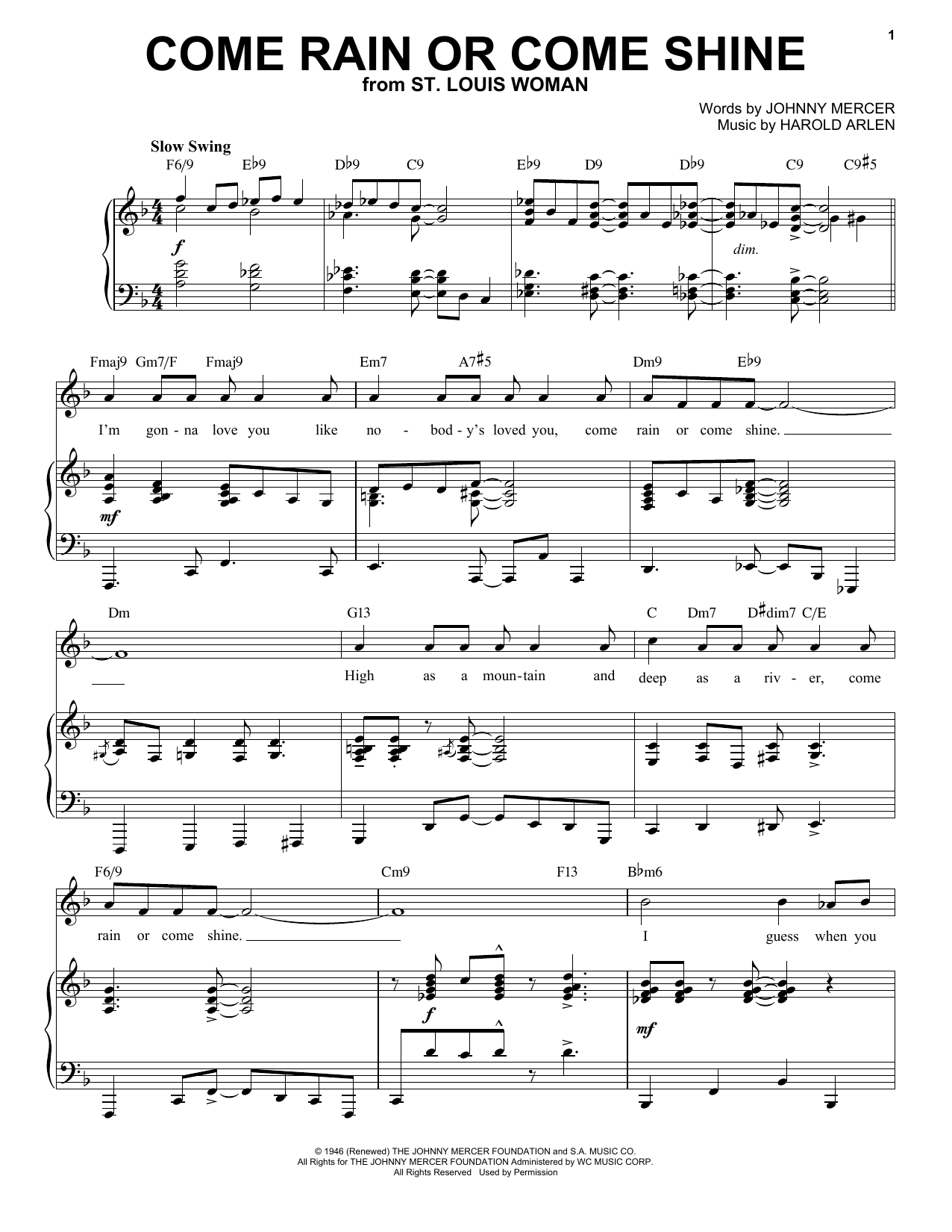 Download Harold Arlen Come Rain Or Come Shine [Jazz version] Sheet Music