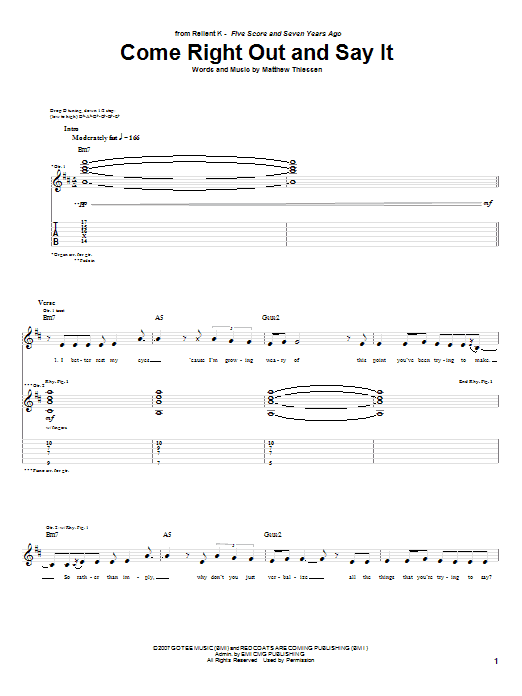 Download Relient K Come Right Out And Say It Sheet Music