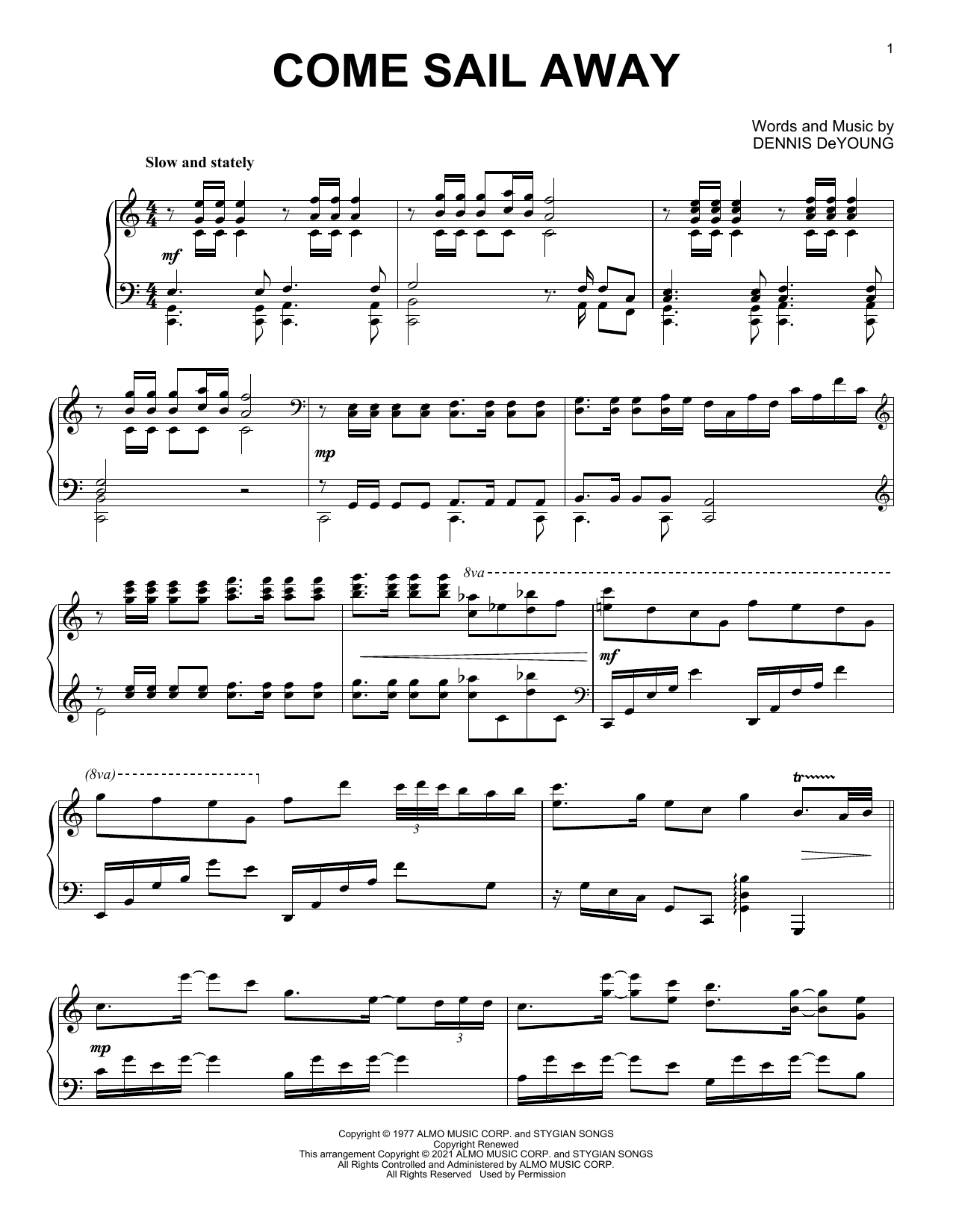 Download Styx Come Sail Away [Classical version] (arr Sheet Music