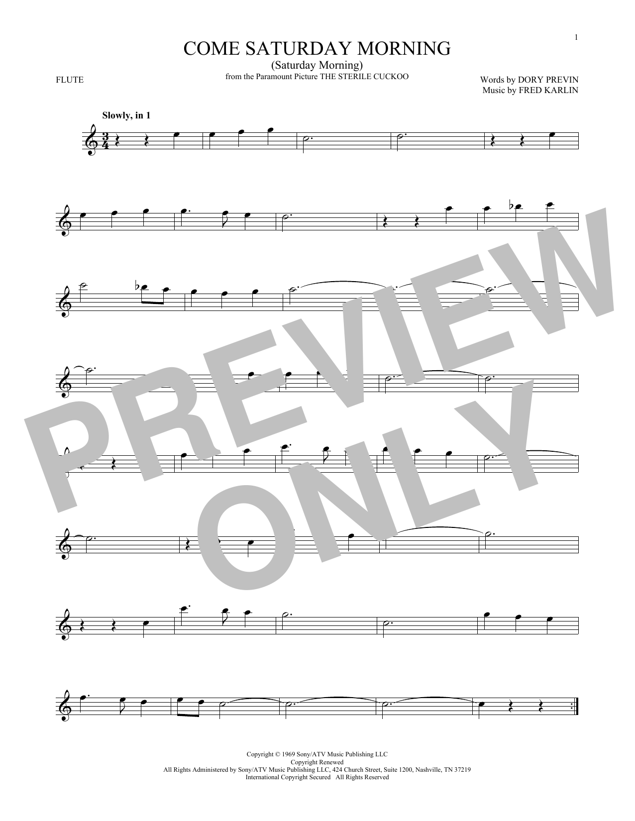 Download Dory Previn Come Saturday Morning (Saturday Morning Sheet Music