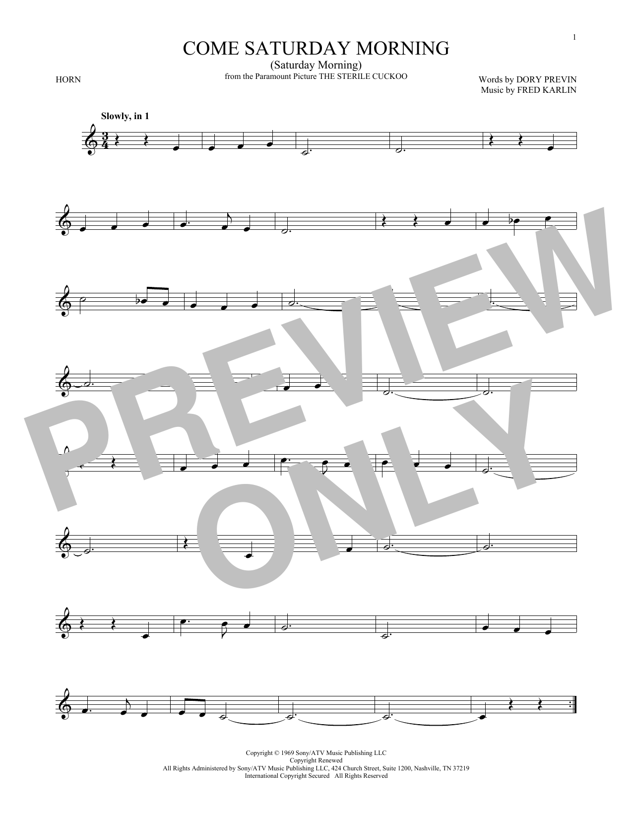 Download Dory Previn Come Saturday Morning (Saturday Morning Sheet Music