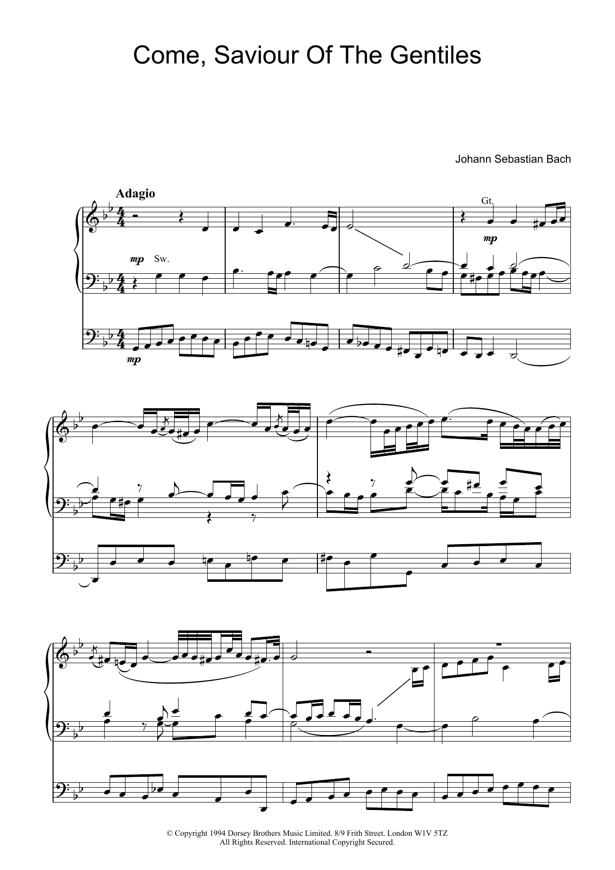 Download Johann Sebastian Bach Come, Saviour Of The Gentiles Sheet Music