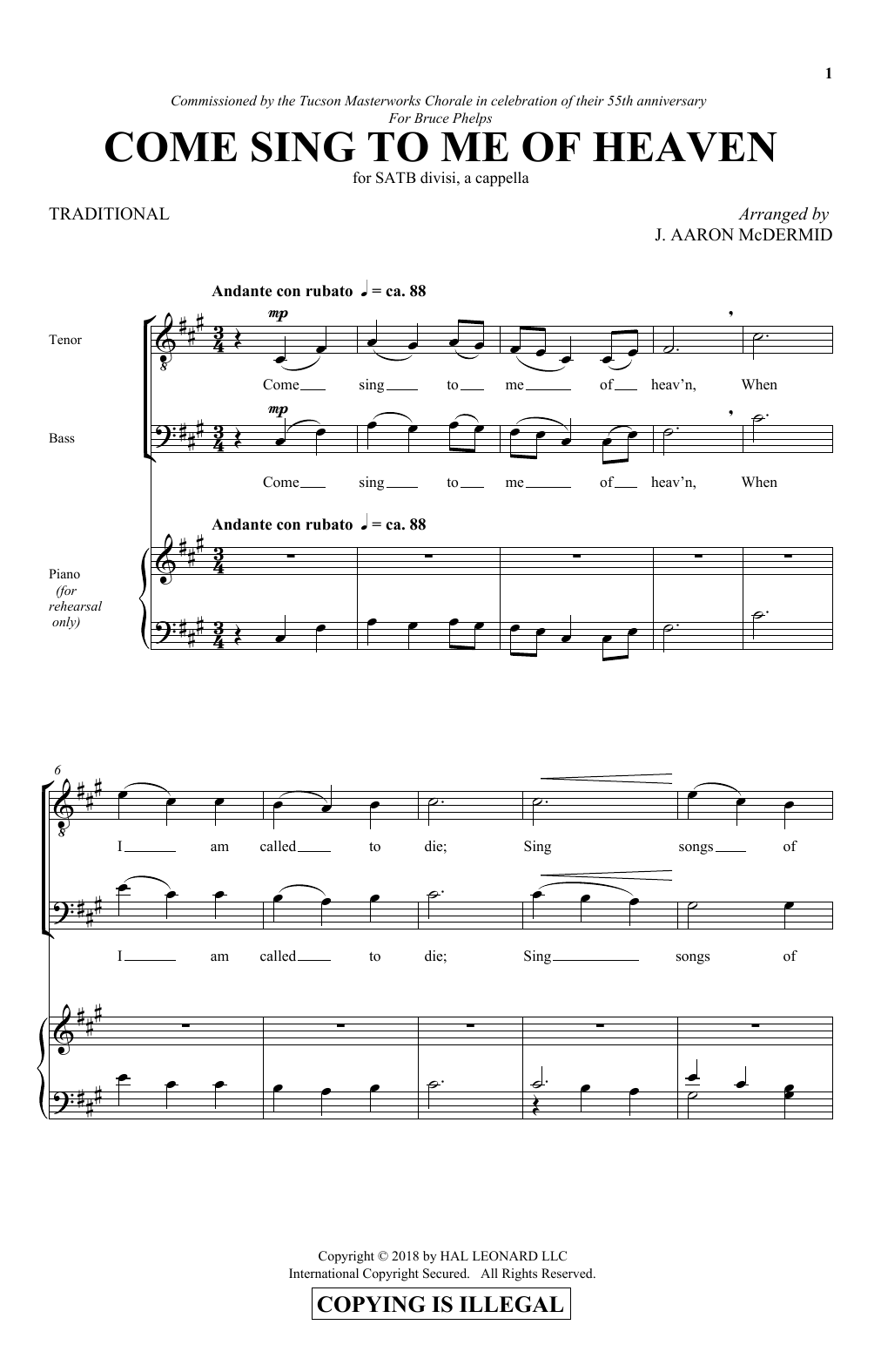 Download J. Aaron McDermid Come Sing To Me Of Heaven Sheet Music