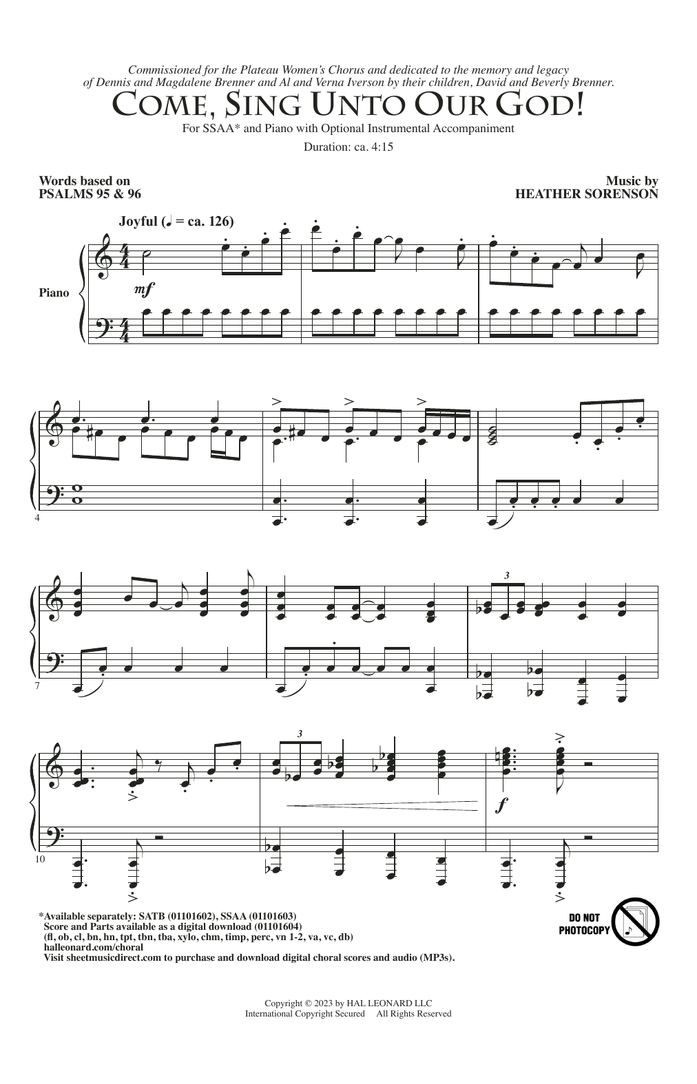 Download Heather Sorenson Come, Sing Unto Our God! Sheet Music