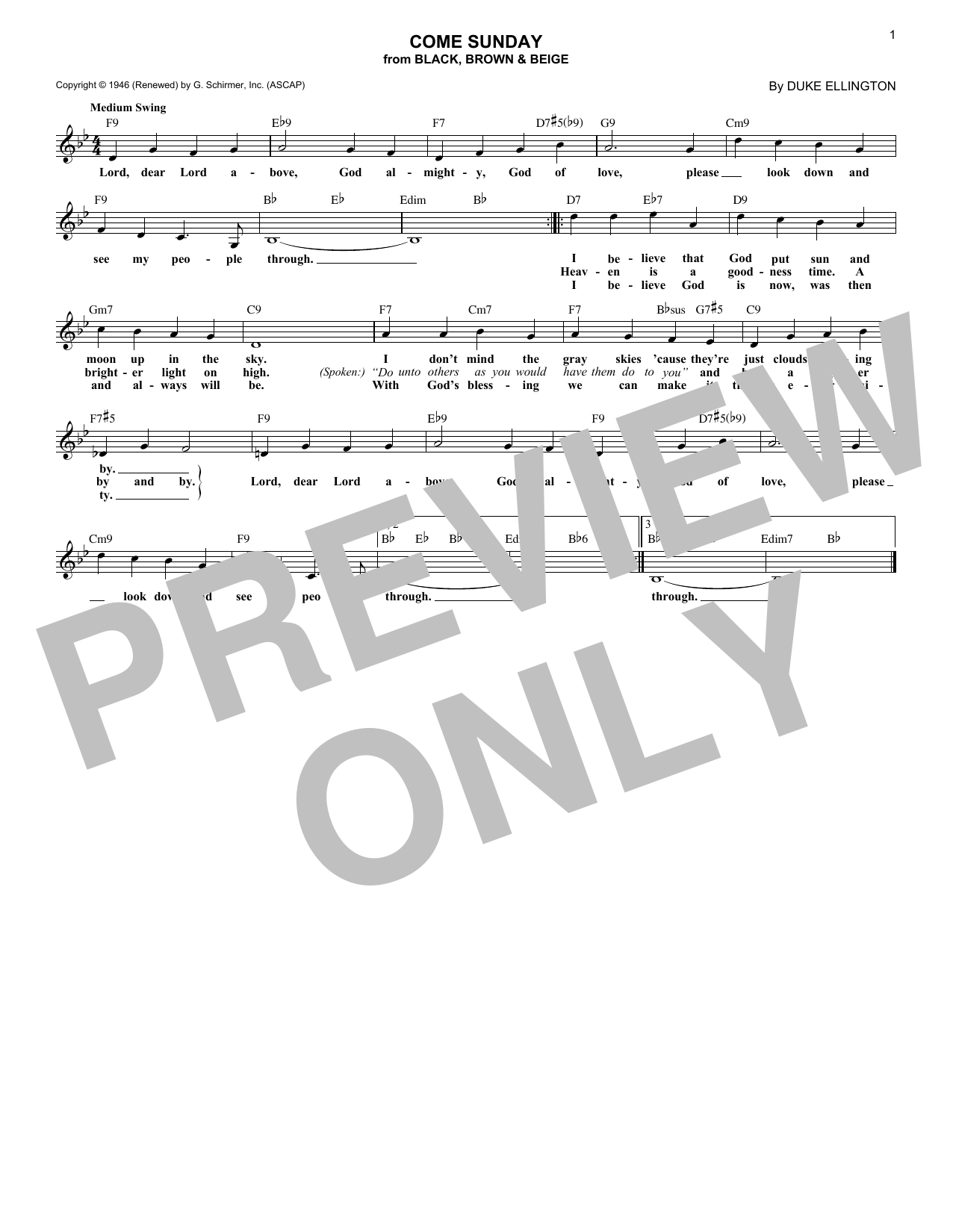 Download Duke Ellington Come Sunday Sheet Music