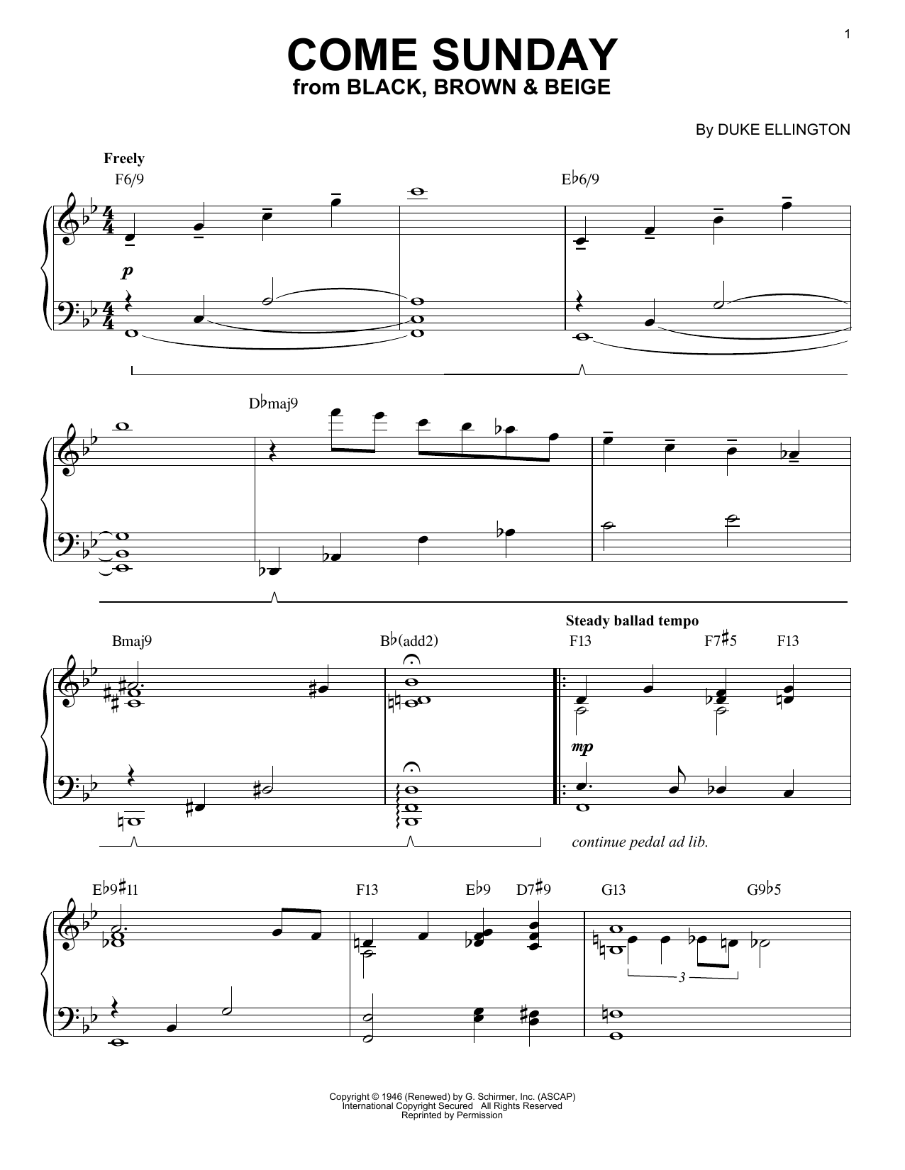 Download Duke Ellington Come Sunday [Jazz version] (arr. Brent Sheet Music