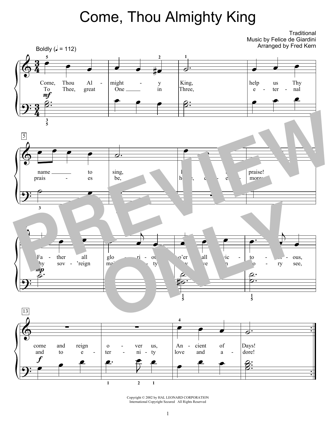 Download Fred Kern Come, Thou Almighty King Sheet Music