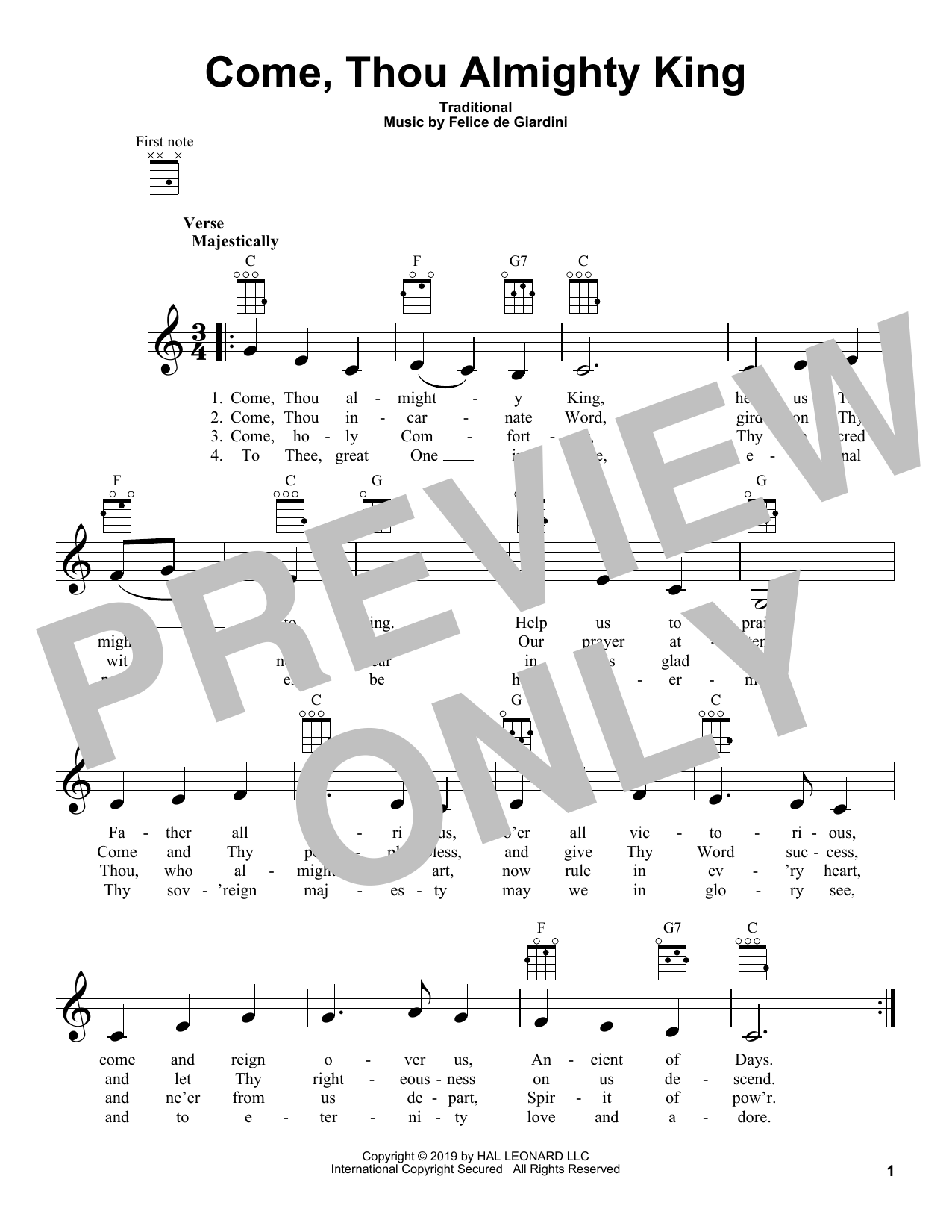 Download Felice de Giardini Come, Thou Almighty King Sheet Music