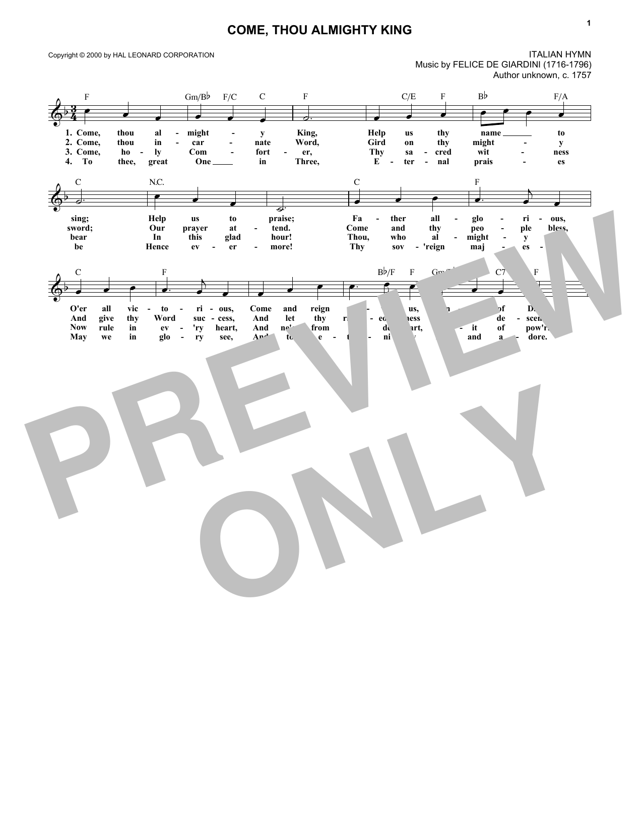 Download Traditional Come, Thou Almighty King Sheet Music