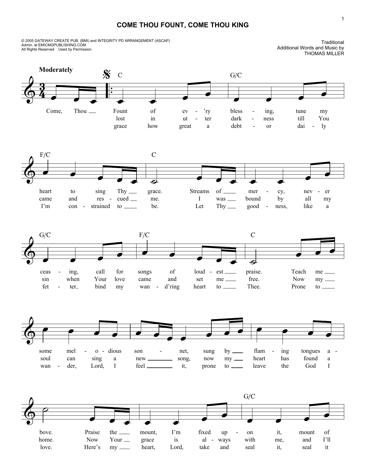 Download Traditional Come Thou Fount, Come Thou King Sheet Music