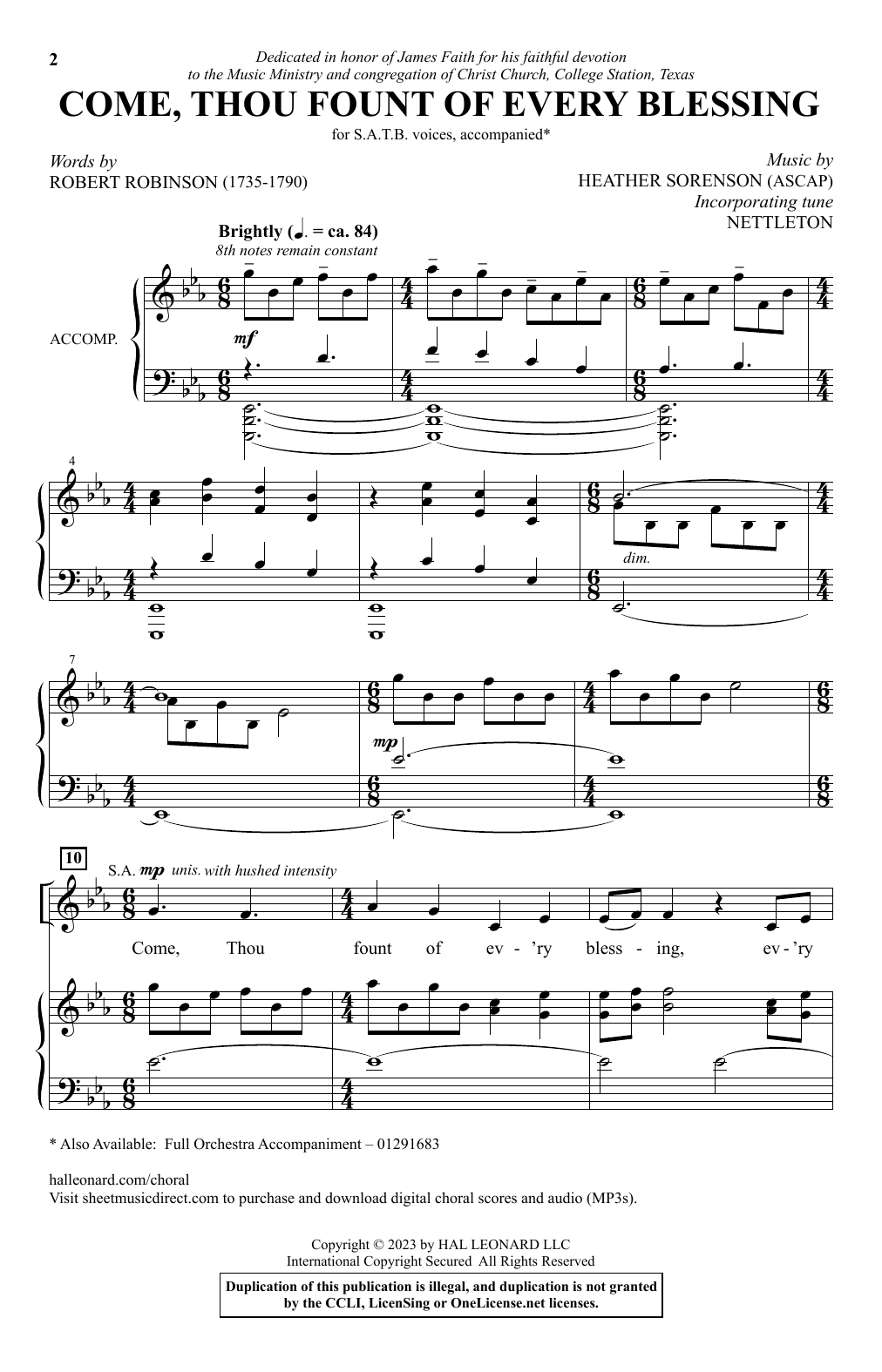 Heather Sorenson Come, Thou Fount of Every Blessing sheet music notes printable PDF score
