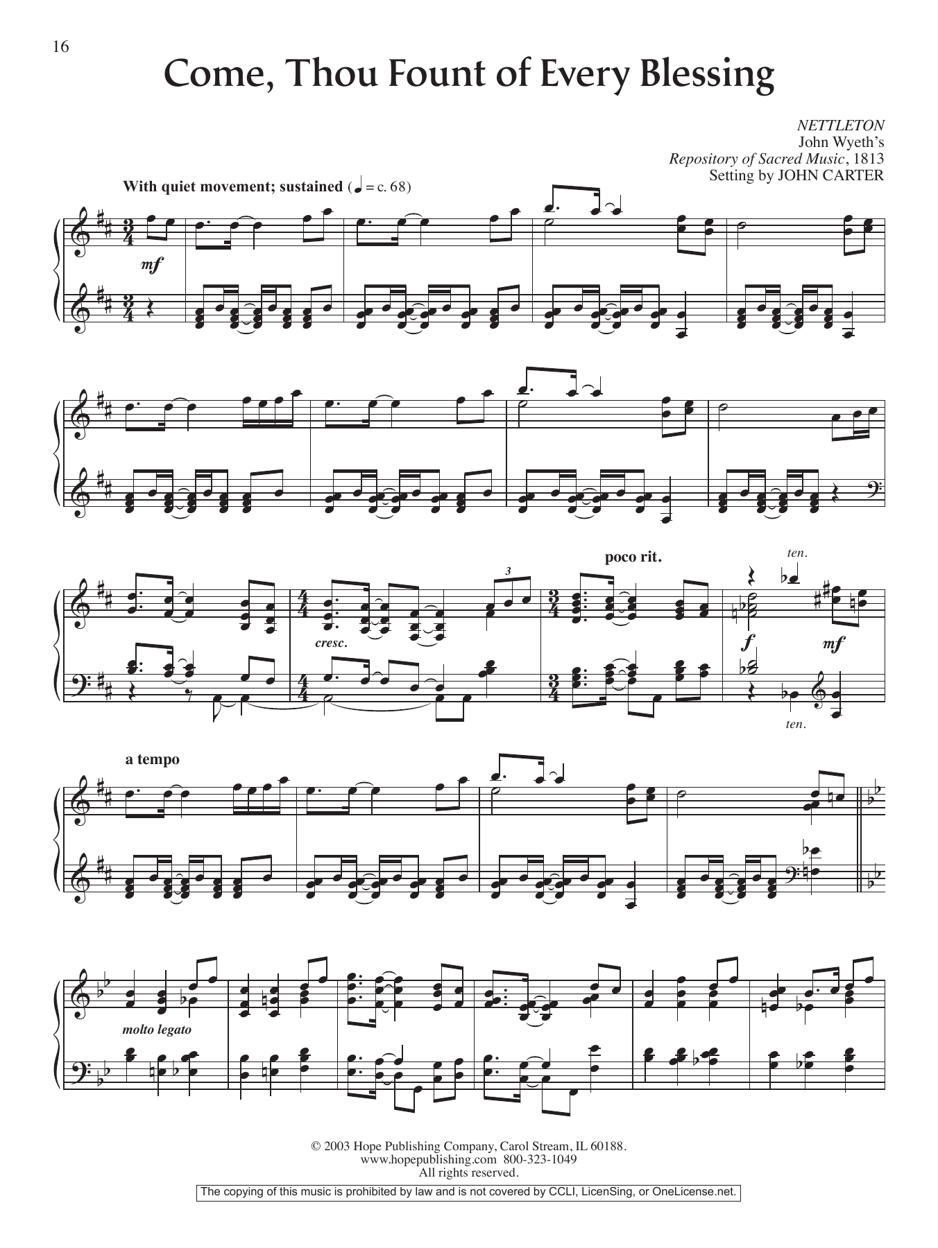 Download John Carter Come, Thou Fount of Every Blessing Sheet Music