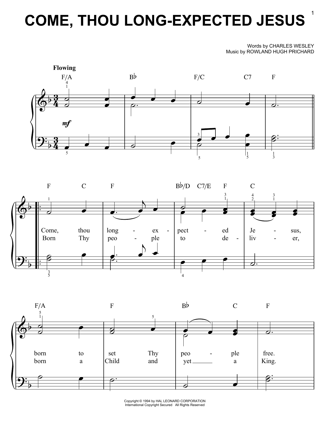 Download Charles Wesley Come, Thou Long-Expected Jesus Sheet Music