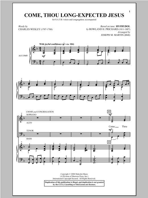 Download Rowland H. Prichard Come, Thou Long-Expected Jesus (arr. Jo Sheet Music