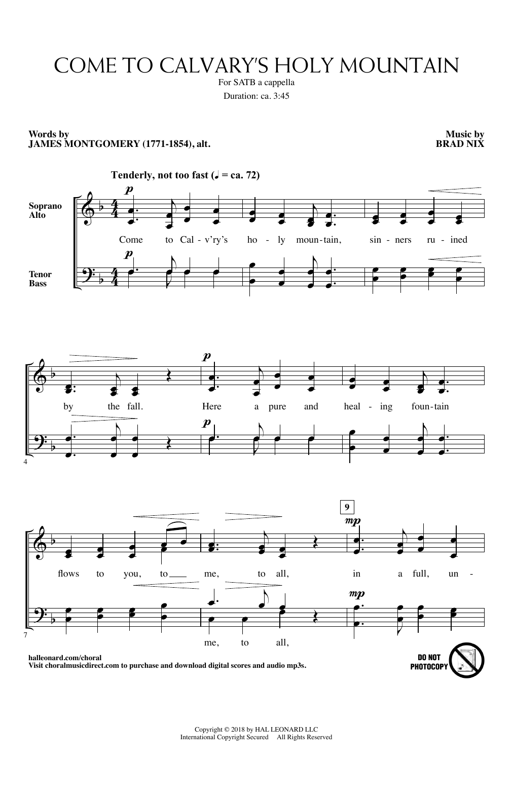 Download Brad Nix Come To Calvary's Holy Mountain Sheet Music