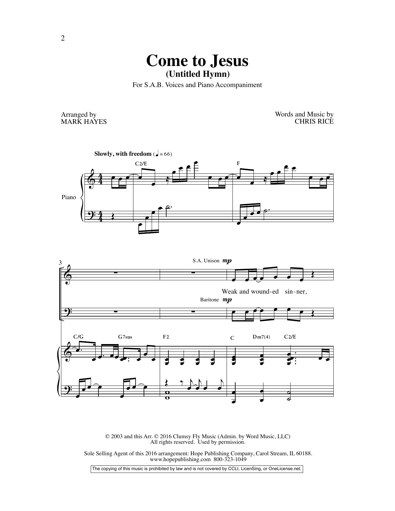Download Chris Rice Come to Jesus (Untitled Hymn) (arr. Mar Sheet Music