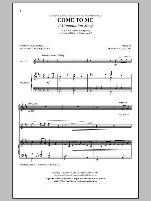 Download Don Besig Come To Me (A Communion Song) Sheet Music