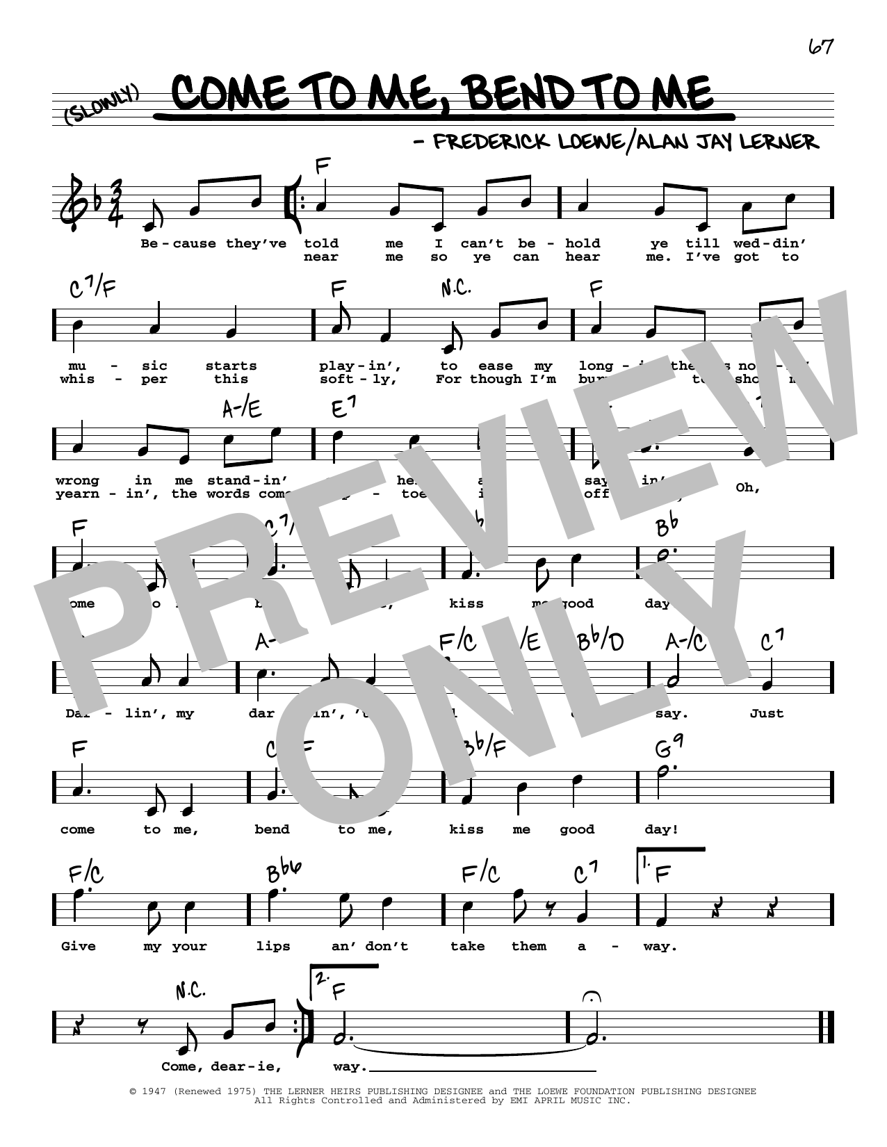 Download Lerner & Loewe Come To Me, Bend To Me (High Voice) Sheet Music