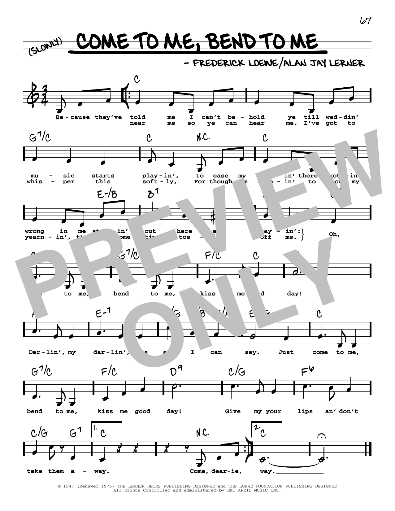 Download Lerner & Loewe Come To Me, Bend To Me (Low Voice) Sheet Music