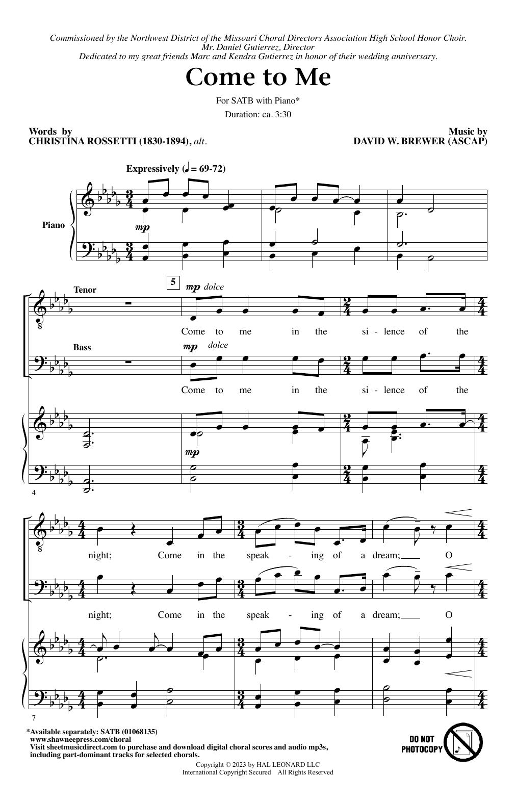Download David W. Brewer Come To Me Sheet Music
