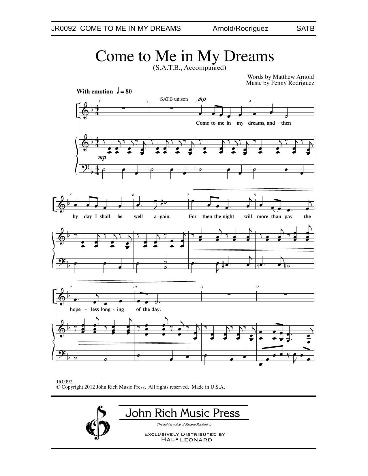 Download Penny Rodriguez Come to Me in My Dreams Sheet Music