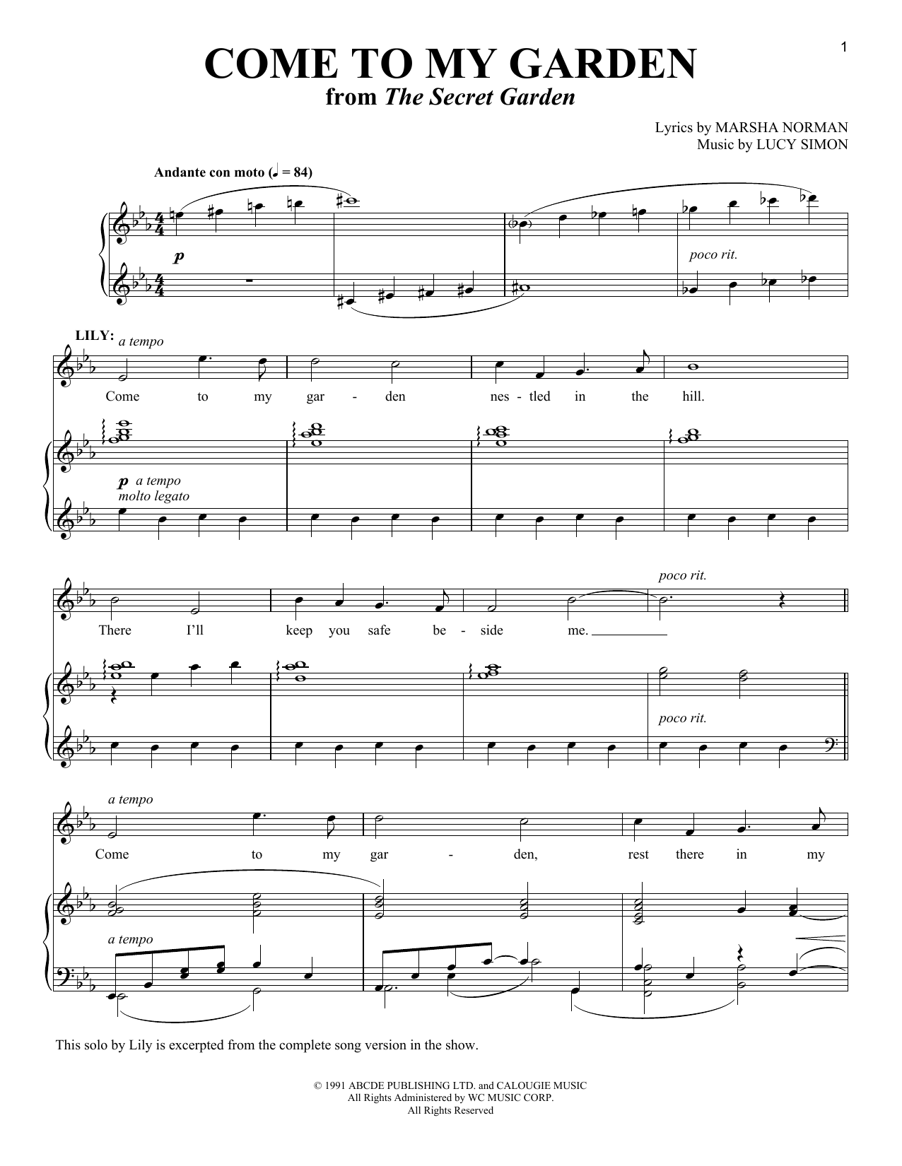 Download Marsha Norman and Lucy Simon Come To My Garden (from The Secret Gard Sheet Music
