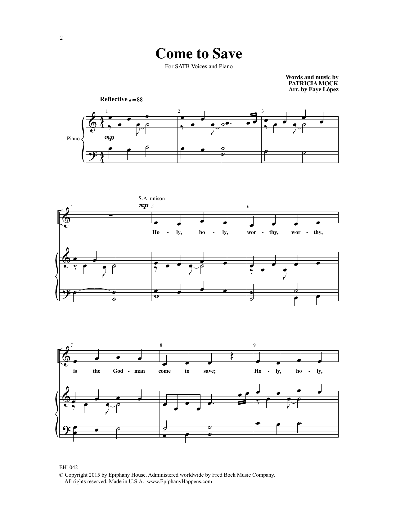 Download Patricia Mock Come To Save (arr. Faye Lopez) Sheet Music