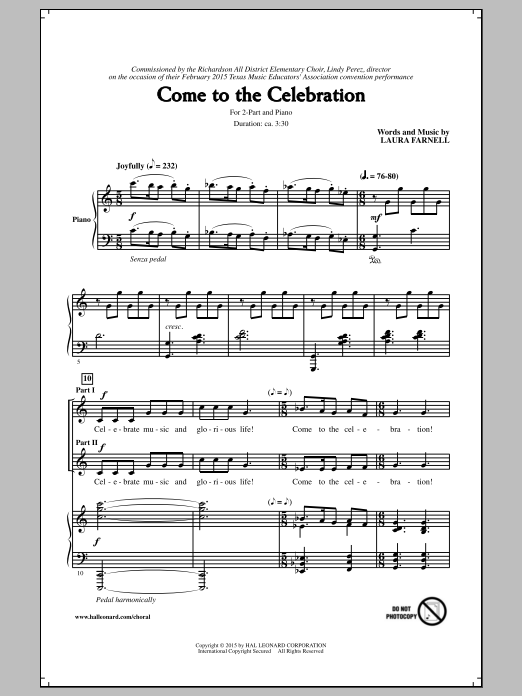 Download Laura Farnell Come To The Celebration Sheet Music