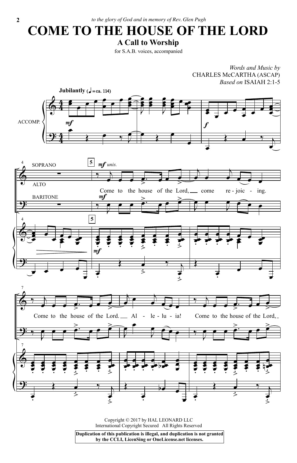 Download Charles McCartha Come To The House Of The Lord Sheet Music