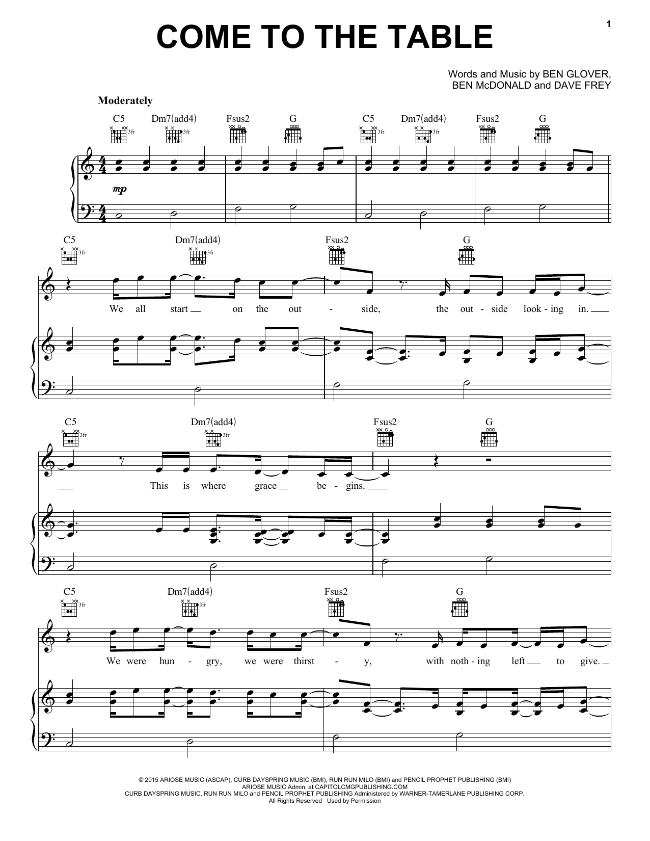 Download Sidewalk Prophets Come To The Table Sheet Music