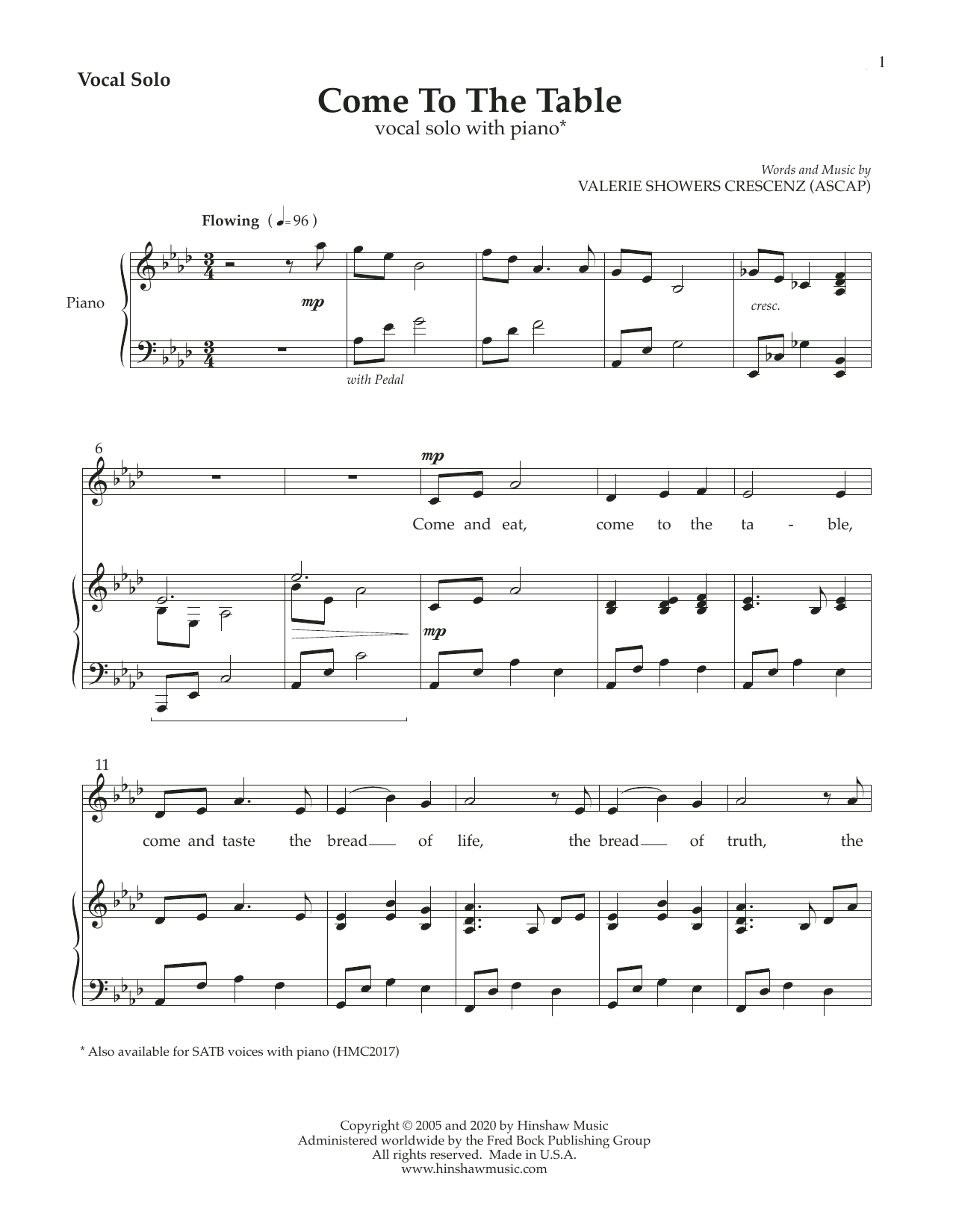Download Valerie Showers Crescenz Come to the Table Sheet Music