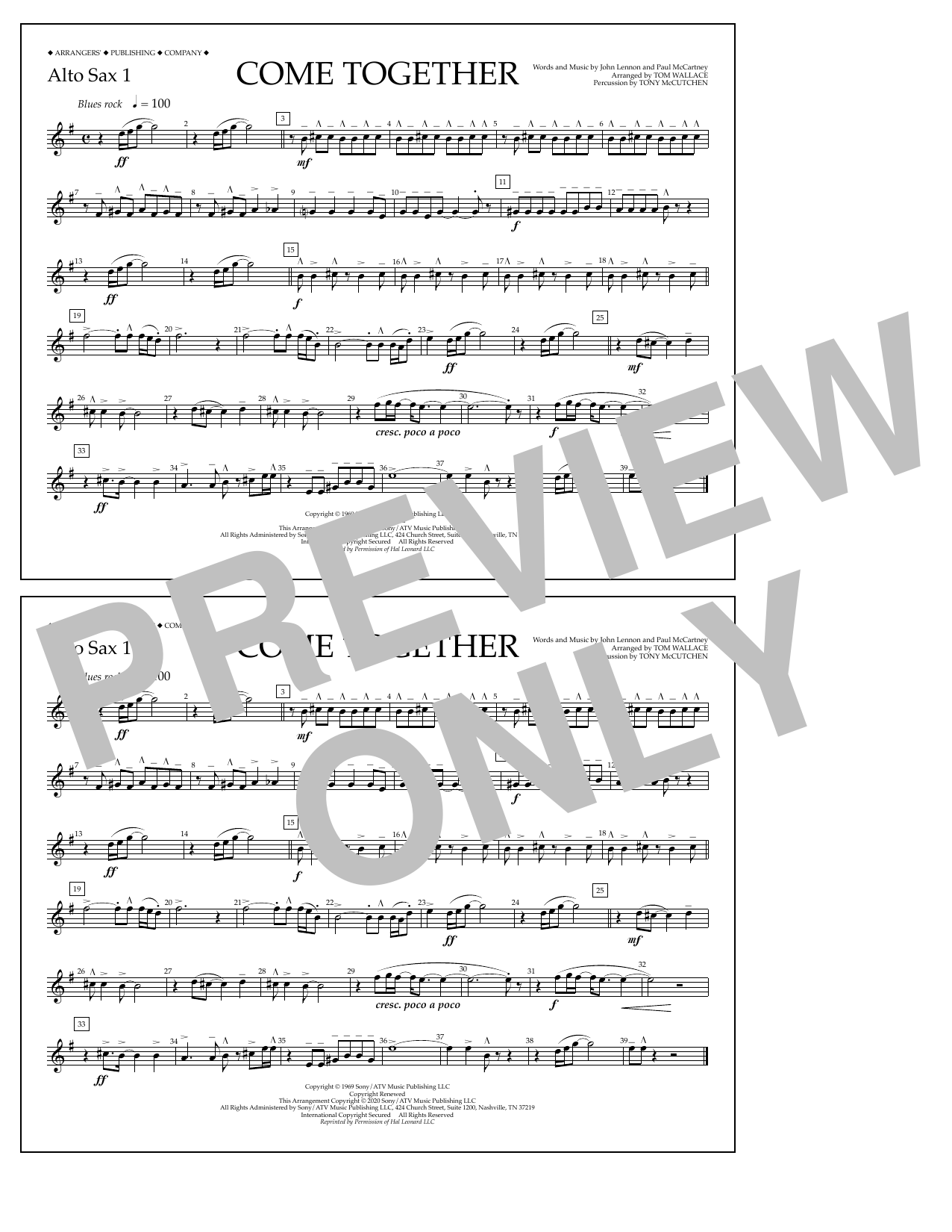 Download The Beatles Come Together (arr. Tom Wallace) - Alto Sheet Music