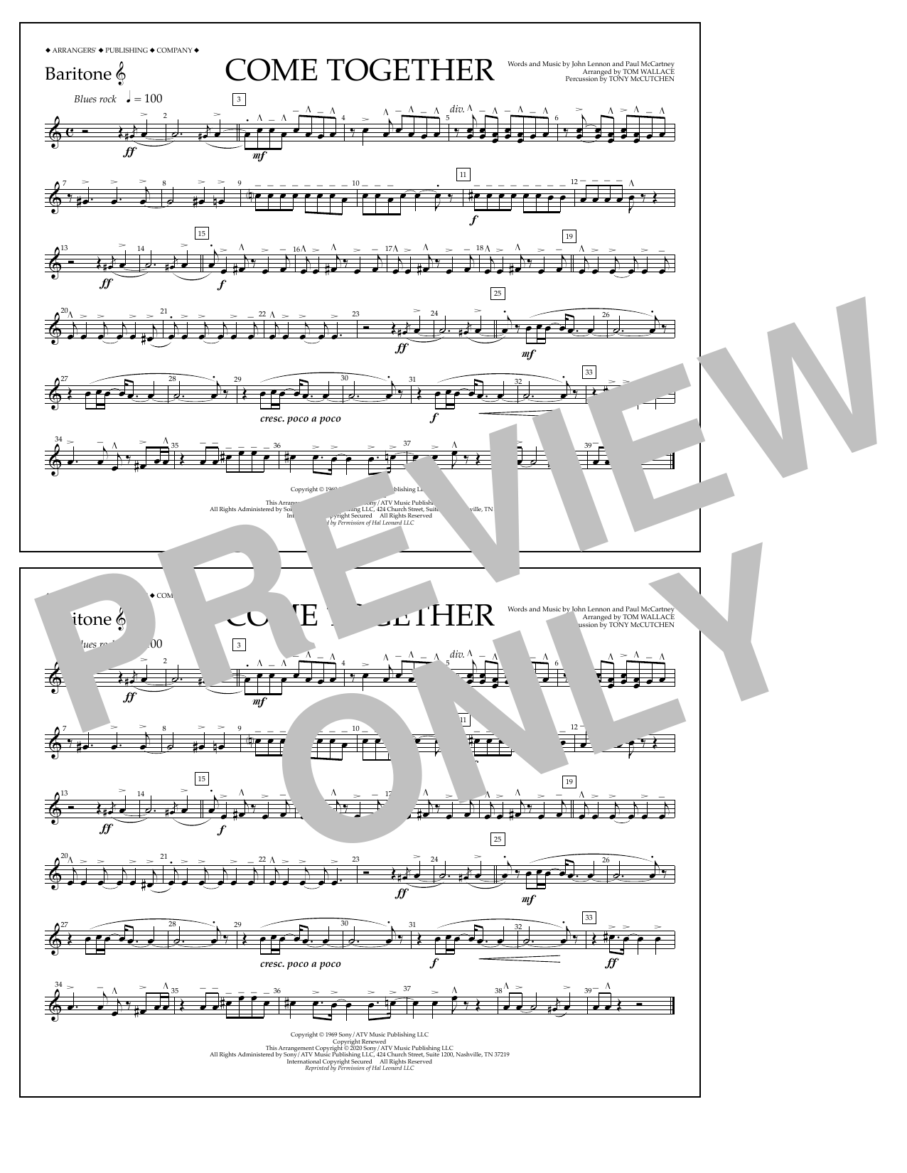 Download The Beatles Come Together (arr. Tom Wallace) - Bari Sheet Music