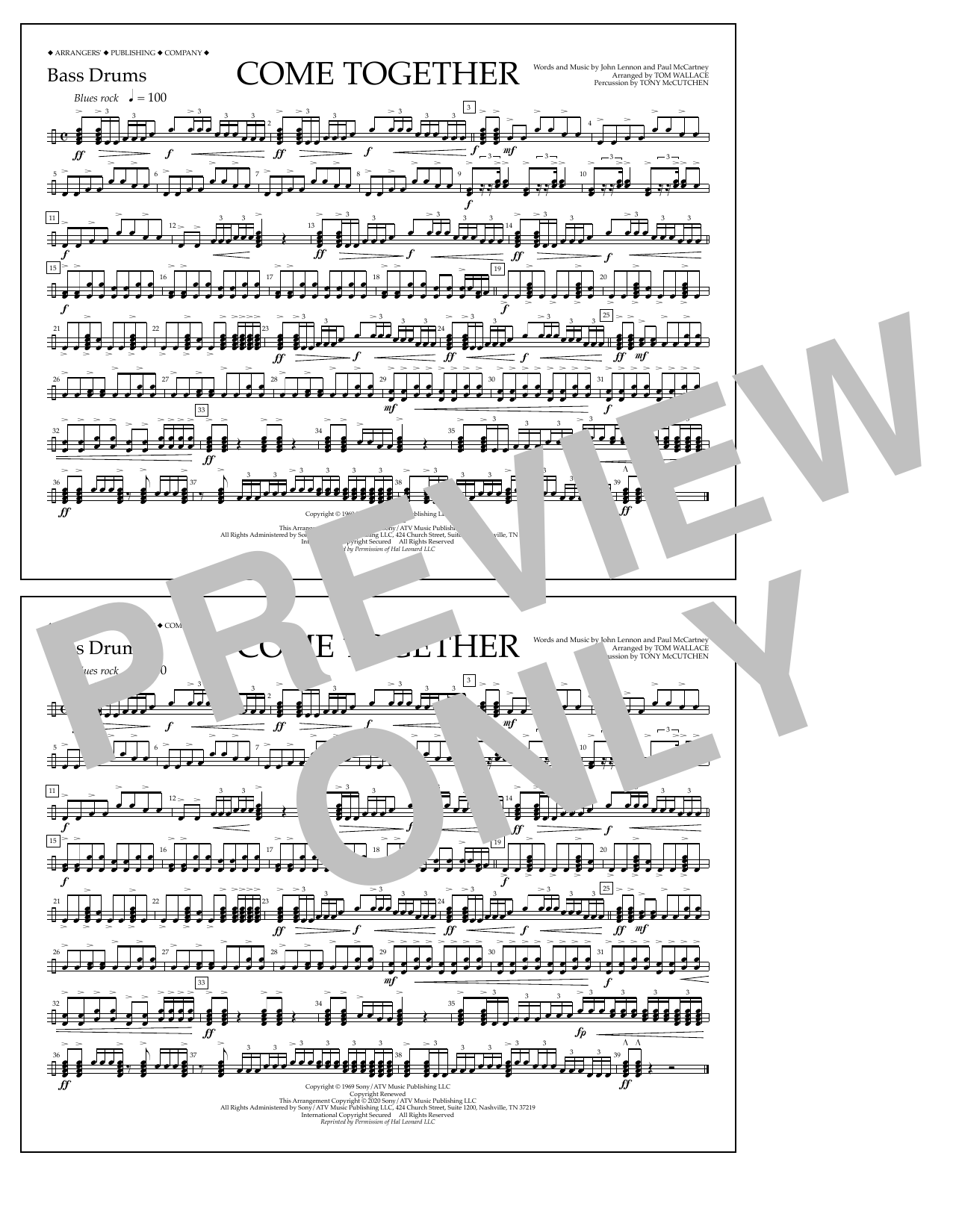Download The Beatles Come Together (arr. Tom Wallace) - Bass Sheet Music