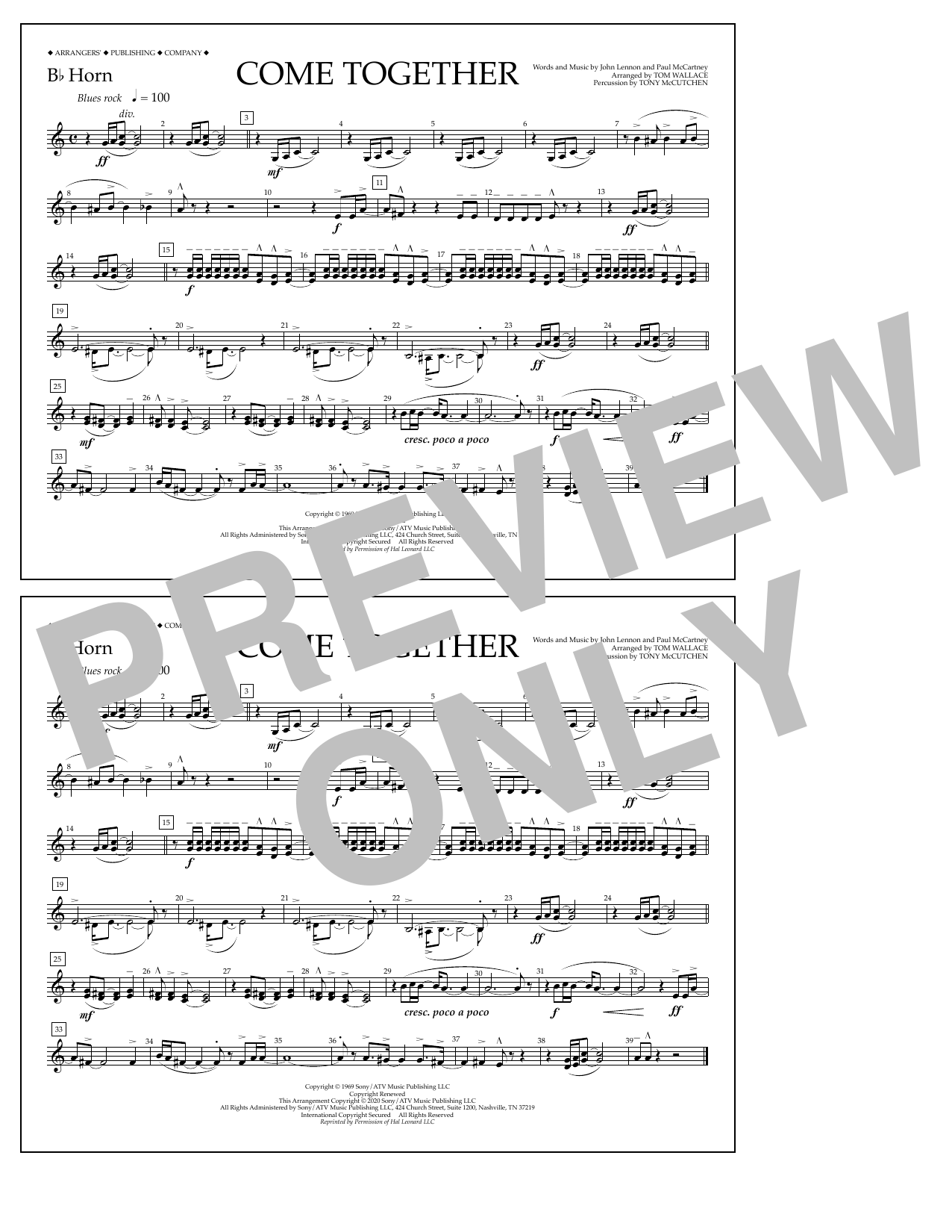 Download The Beatles Come Together (arr. Tom Wallace) - Bb H Sheet Music