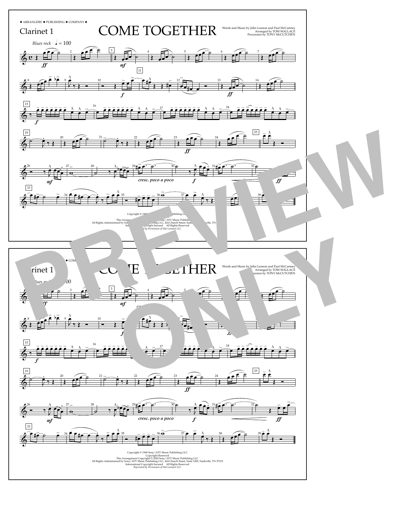 Download The Beatles Come Together (arr. Tom Wallace) - Clar Sheet Music