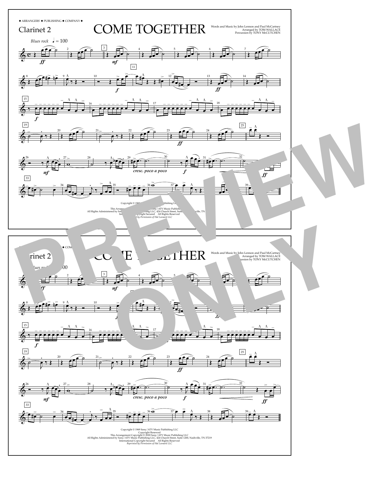 Download The Beatles Come Together (arr. Tom Wallace) - Clar Sheet Music