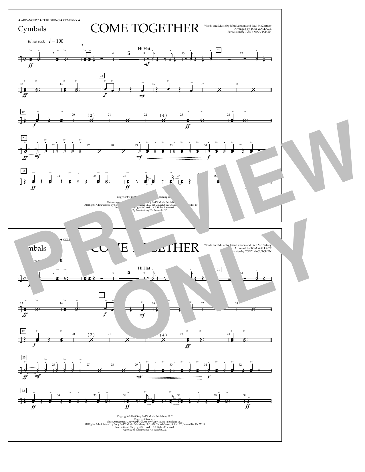 Download The Beatles Come Together (arr. Tom Wallace) - Cymb Sheet Music