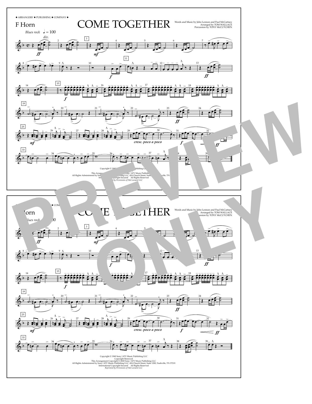 Download The Beatles Come Together (arr. Tom Wallace) - F Ho Sheet Music